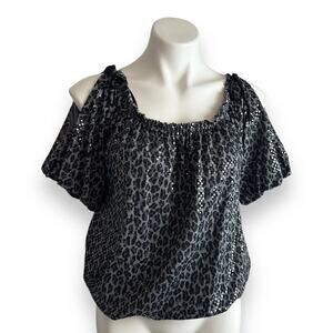 Express Top Sz M Animal Leopard Print Sequins Black Gray Mob Wife Y2K Glam Rock